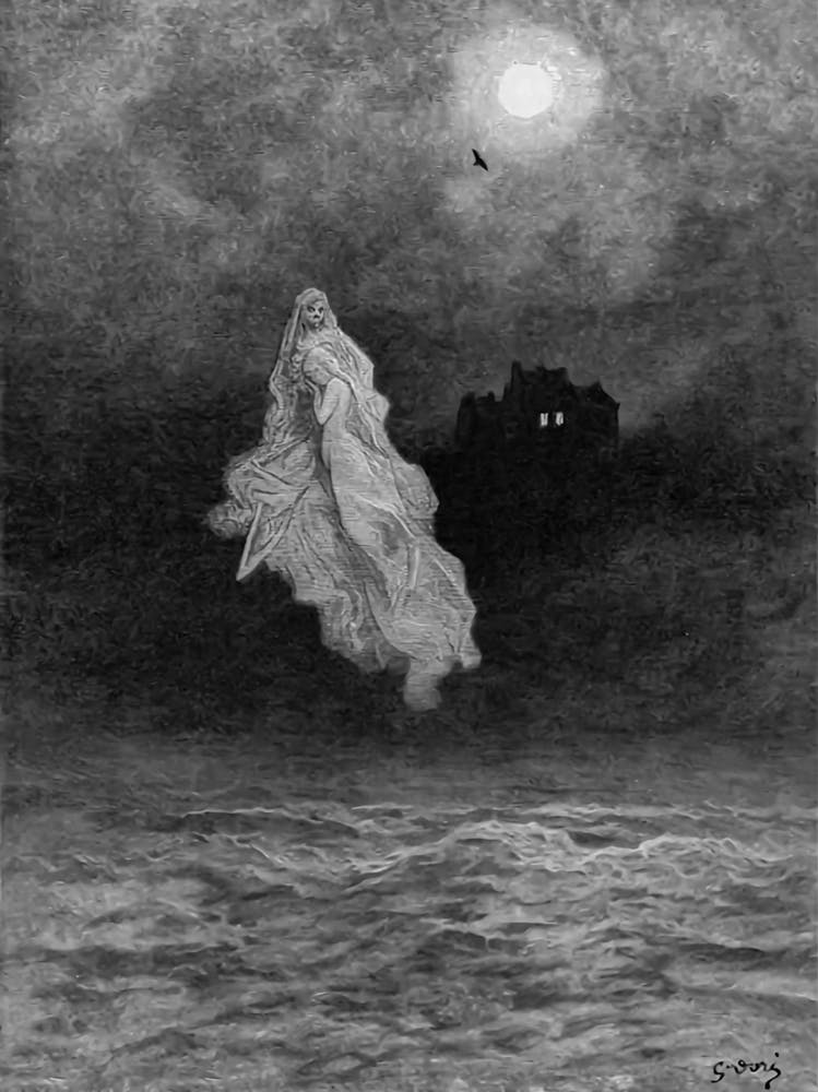 The Raven by Gustave Dore for Edgar Allen Poe 1884 - Remastered Vintage Victorian Horror Spooky Story Tales Cool Ghouls Spirits Full Moon Witchy Horrorcore