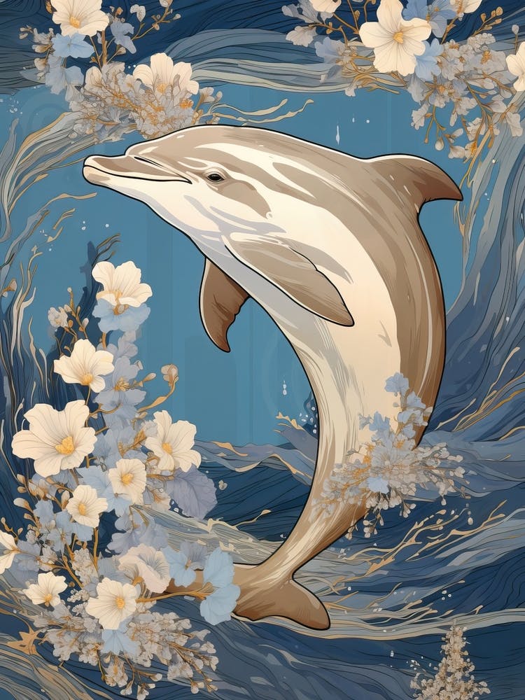 Dolphin Animal Drawing In The Style Of Ukiyo E 1