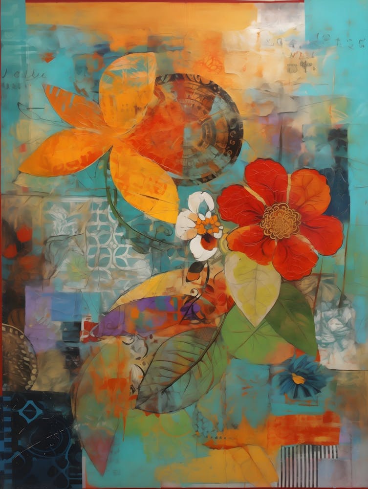 Garden, Abstract Collage In Pantone Monoprint Splashed Colors