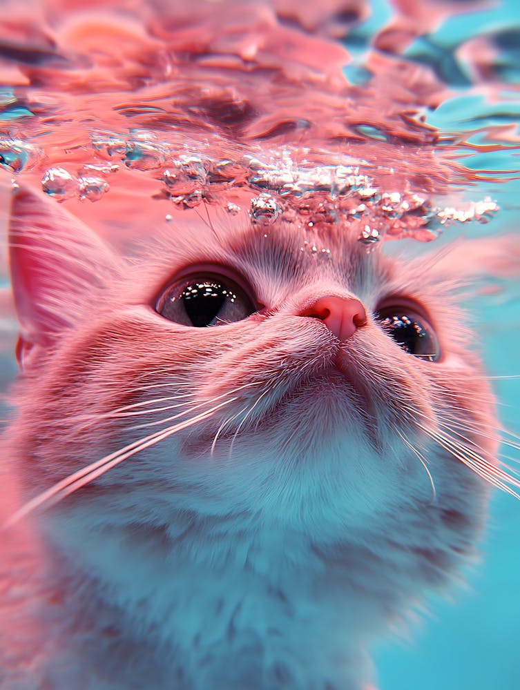 Pink Cat Underwater