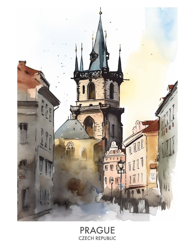 Prague Watercolour Travel Poster 4