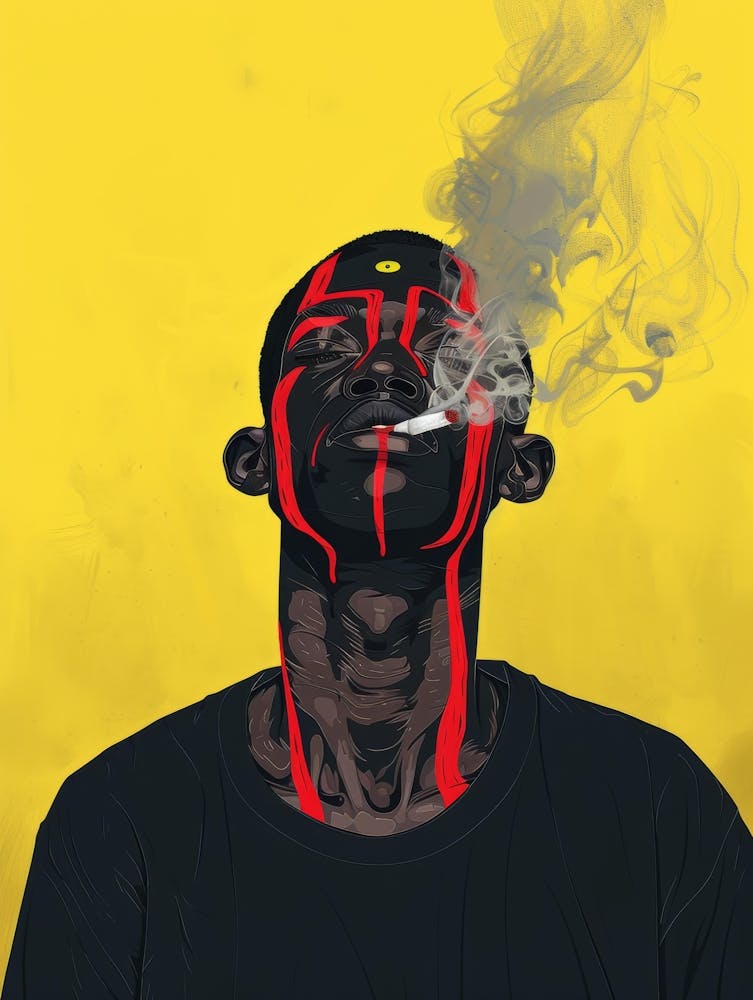 Man Smokes A Cigarette