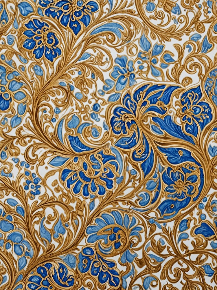 Floral Pattern In Blue And Gold