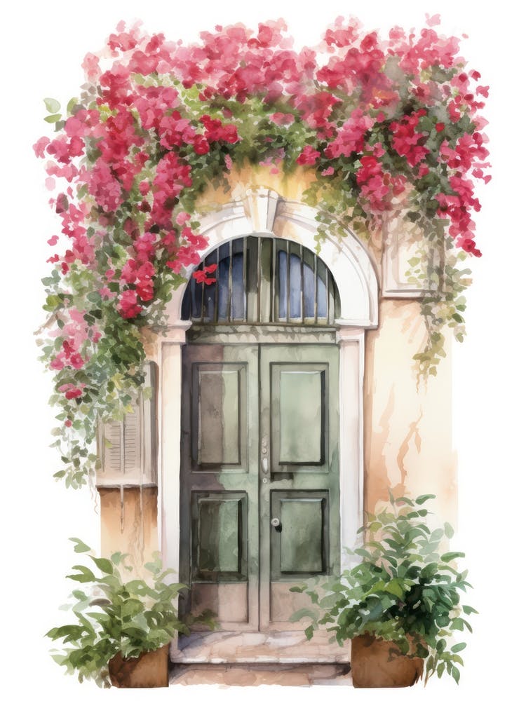 Rome, Italy   Mediterranean Doors Watercolour Painting 1