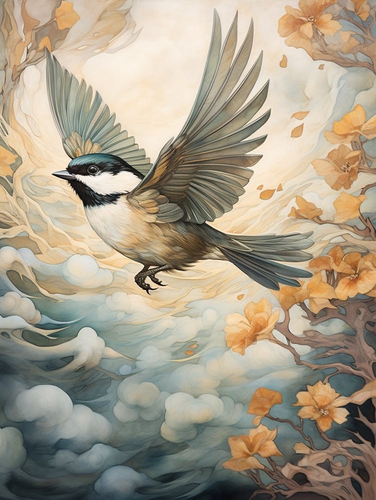 Carolina Chickadee Gold Detail Painting