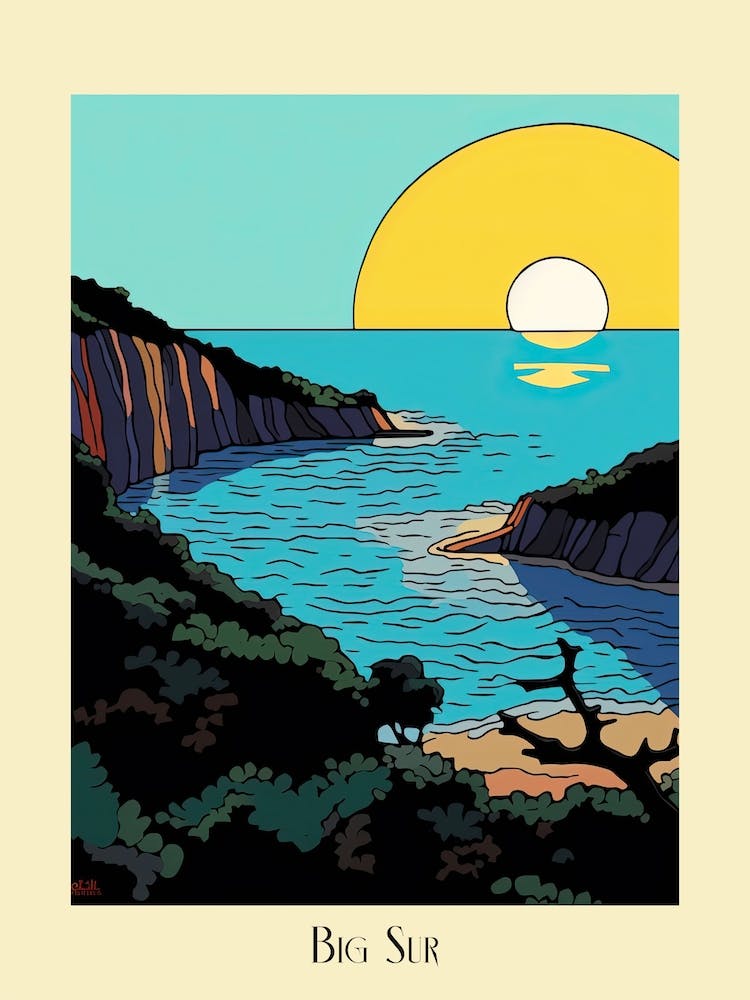 Poster von Big Sur Kalifornien, USA, im minimalistischen Designstil 2