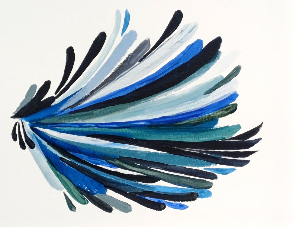 Blue Feather Fly Bird Painting