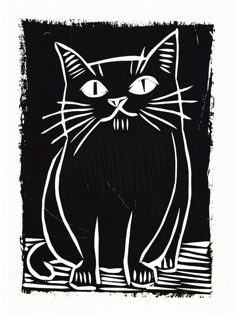 Exotic Shorthair Linocut Blockprint 1