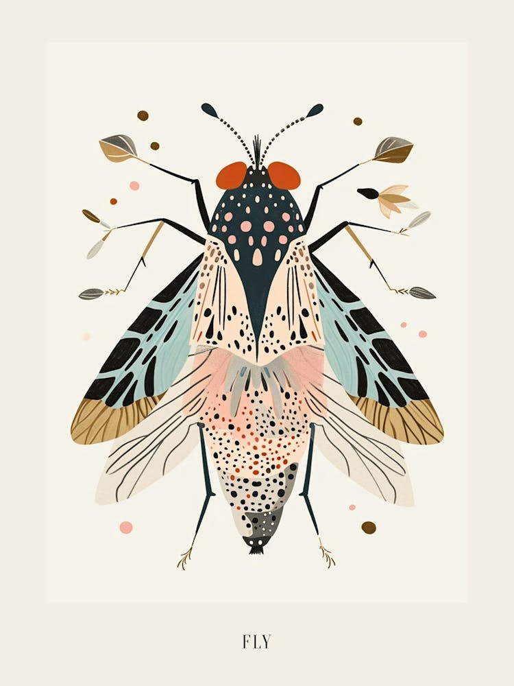 Colourful Insect Illustration Fly 14 Poster