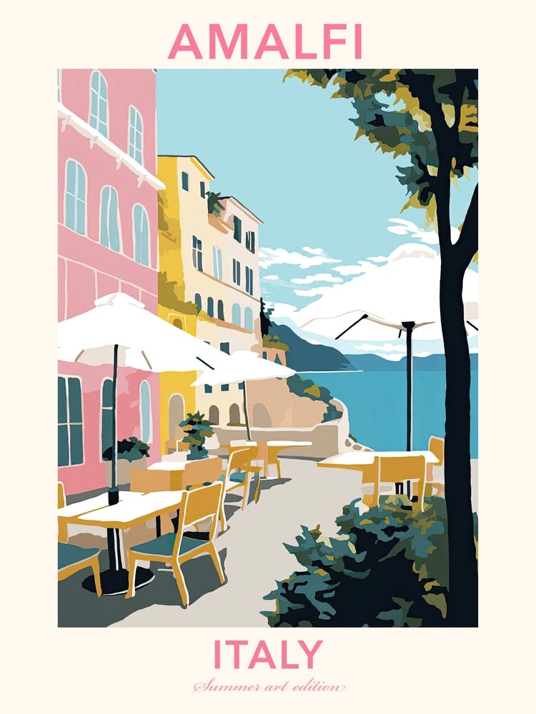 Amalfi, Italy, Flat Pastels Tones Illustration 8 Poster