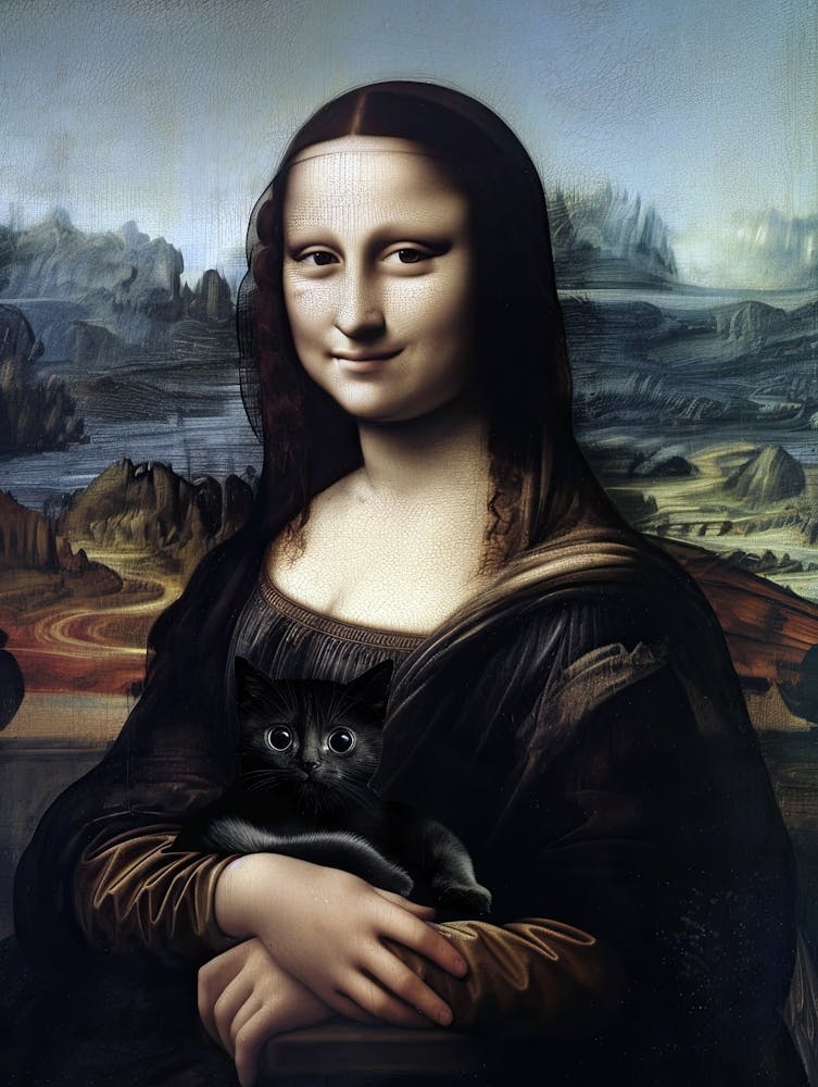 Mona Lisa with Cute Black Cat