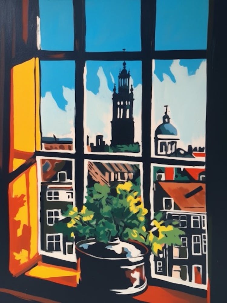 A Window View Of Amsterdam In The Style Of Pop Art 4