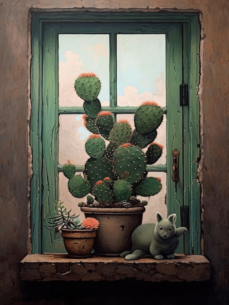 Bunny Ear Cactus On A Window  3