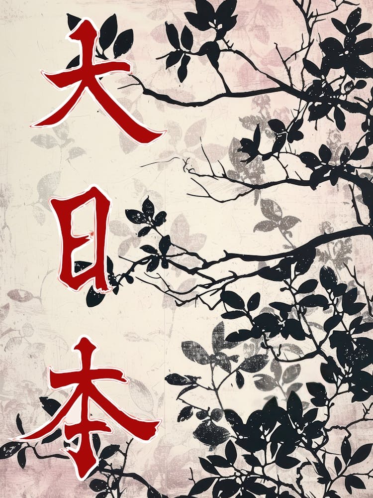 Affiche Grand Japon Hokusai Fleurs Monochromes 1