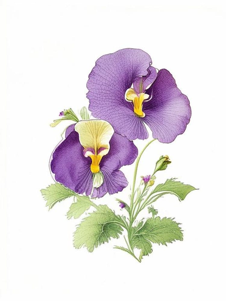 Pansy Floral Quentin Blake Inspired Illustration 5 Flower
