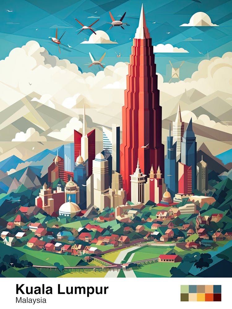 Kuala Lumpur, Malaysia, Geometric Illustration 2 Poster