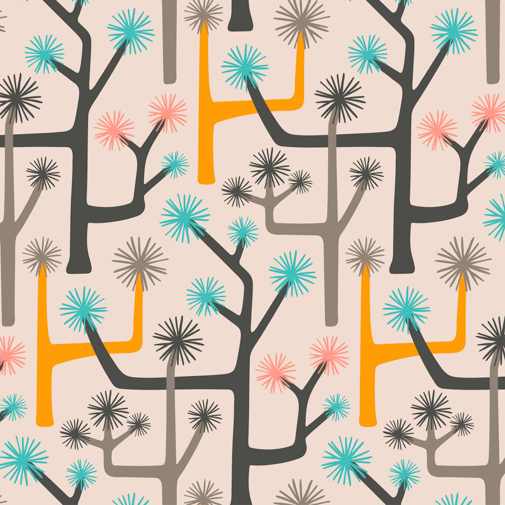 JOSHUA TREE Desert Cactus Retro Mid-Century Modern Abstract Botanical in Midmod Gray Pink Turquoise Yellow Cream