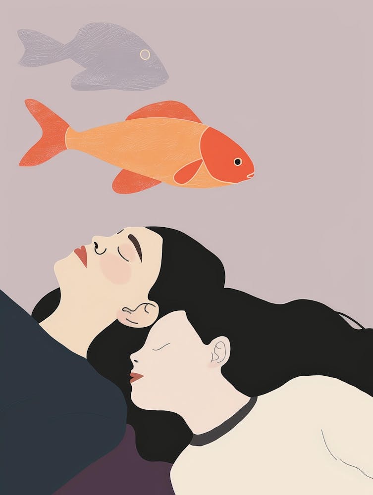 Sleepy Girl With Fish