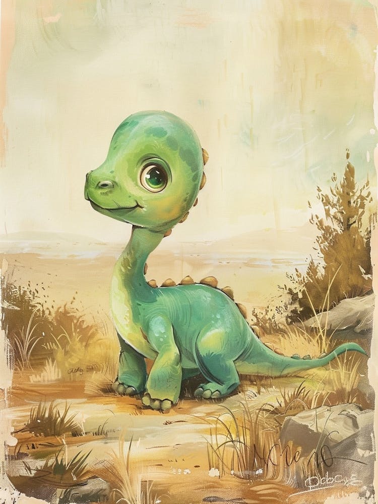 Cute Dinosaur In The Wild Storybook Style Painting 2