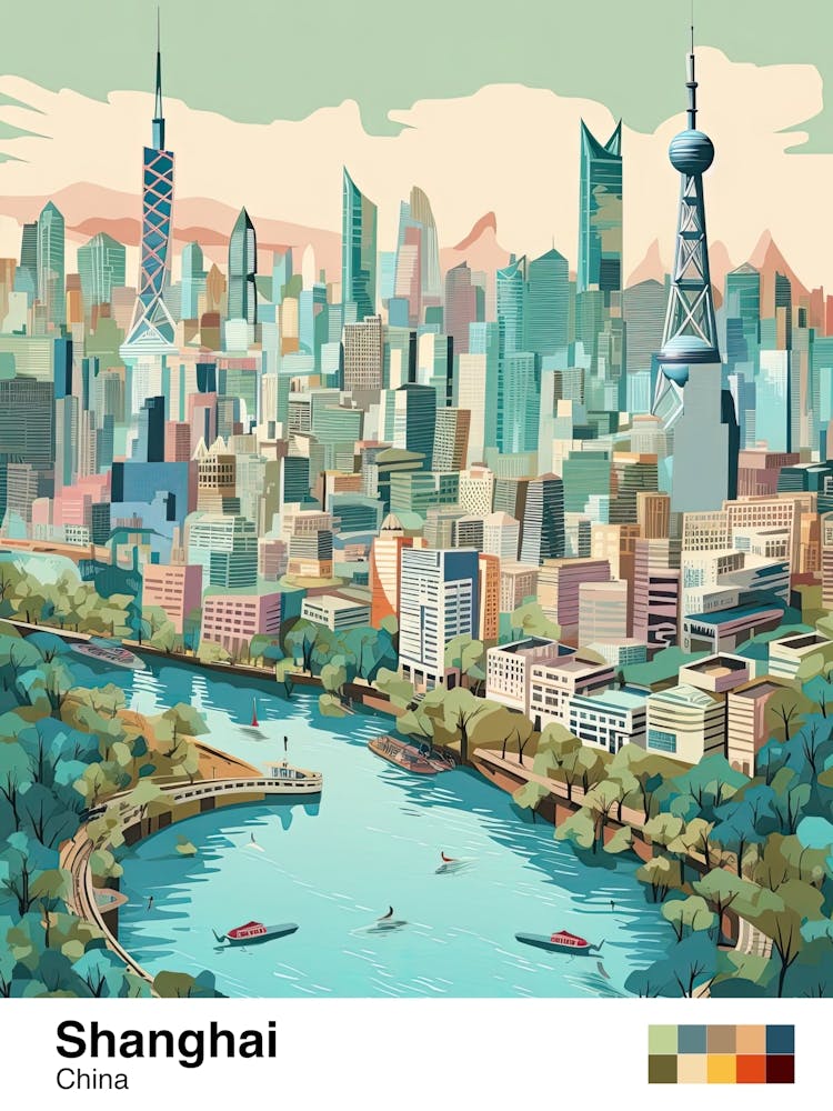 Shanghai, China, Geometric Illustration 4 Poster