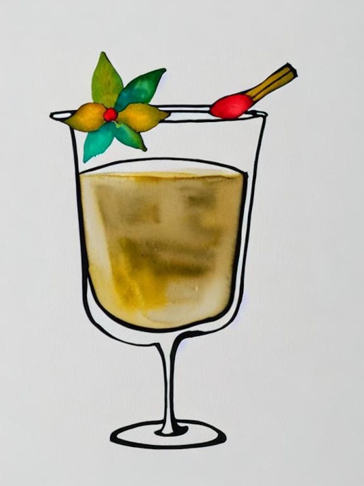 Chocolate MCocktail Poster artini Minimal Line Drawing With Watercolour Cocktail Poster