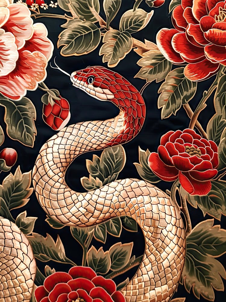 Lunar Year Of The Snake 2025 Wall Poster Framed Snake Art Chinese Zodiac Vintage Gold 7