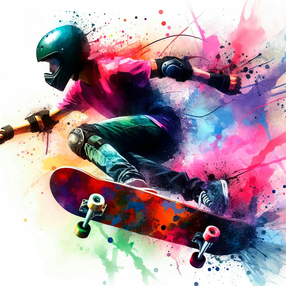 Skateboarder in watercolor