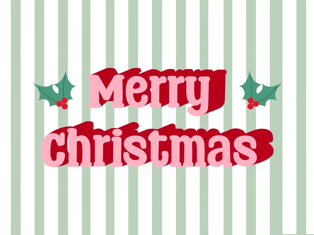Merry Christmas Typography Holly and Stripes