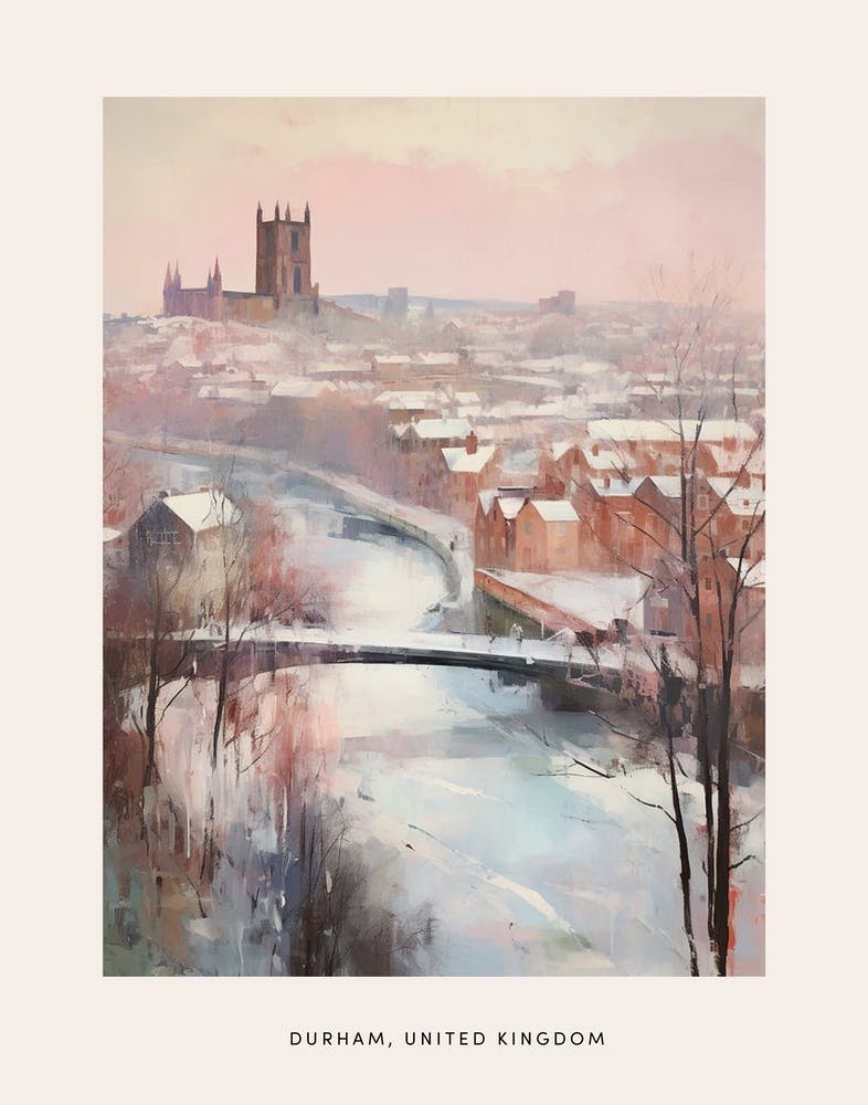 Dreamy Winter Painting Poster Durham United Kingdom 3