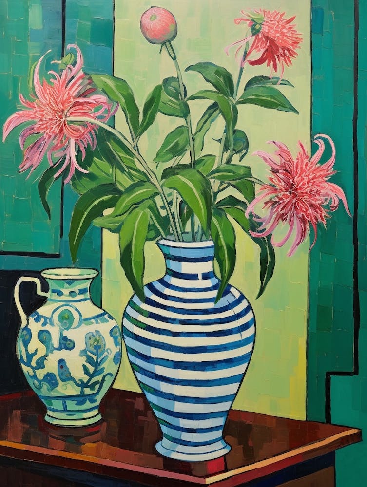 Flowers In A Vase Still Life Painting Bee Balm 2