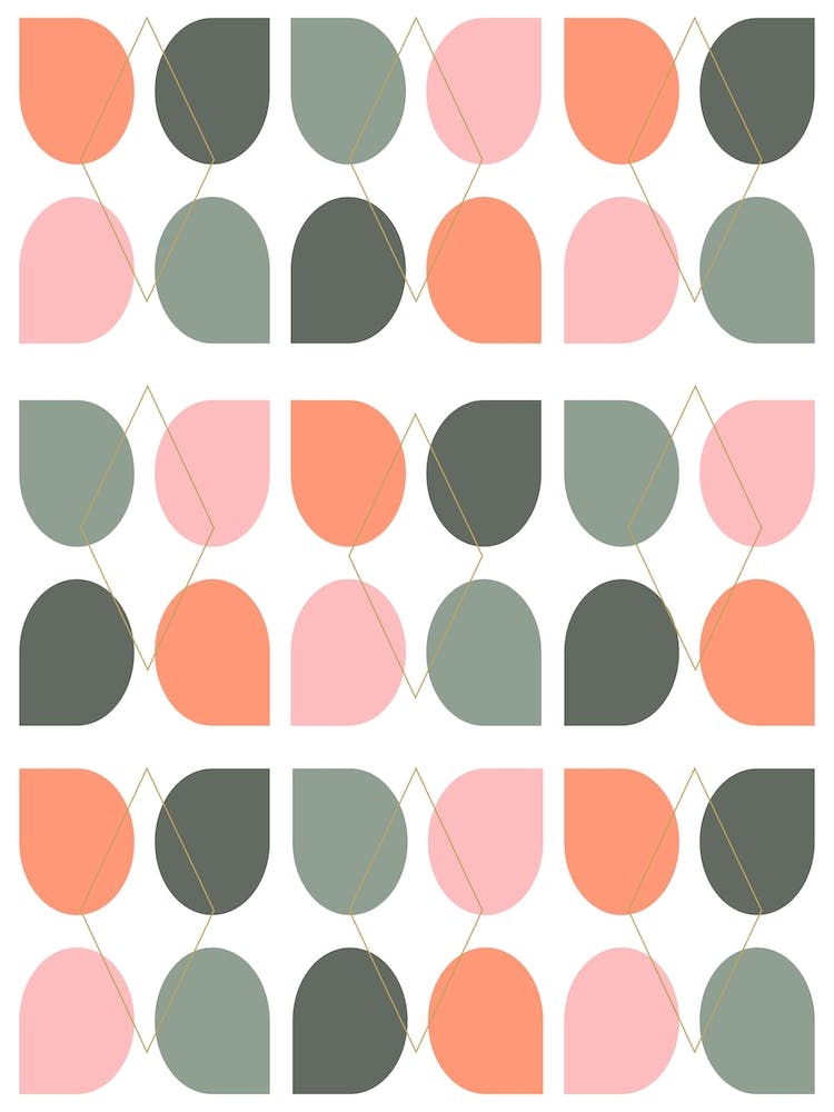 Retro Floral Geometry Shapes In Peach Orange and Sage Green