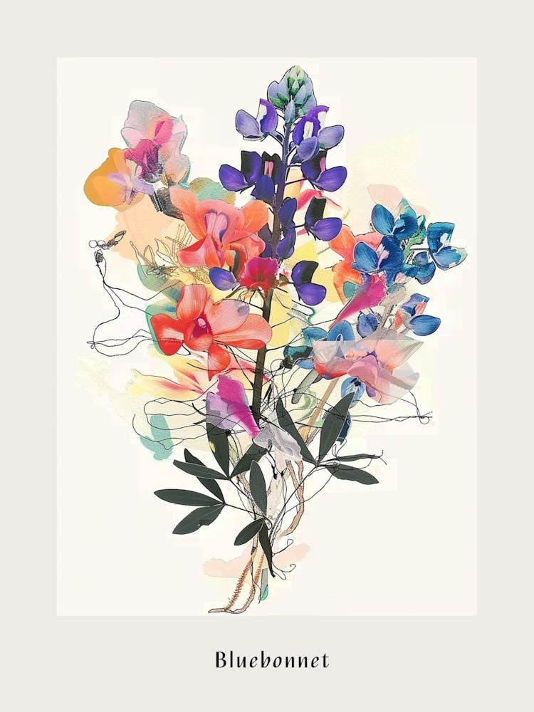 Bluebonnet 2 Collage Flower Bouquet Poster