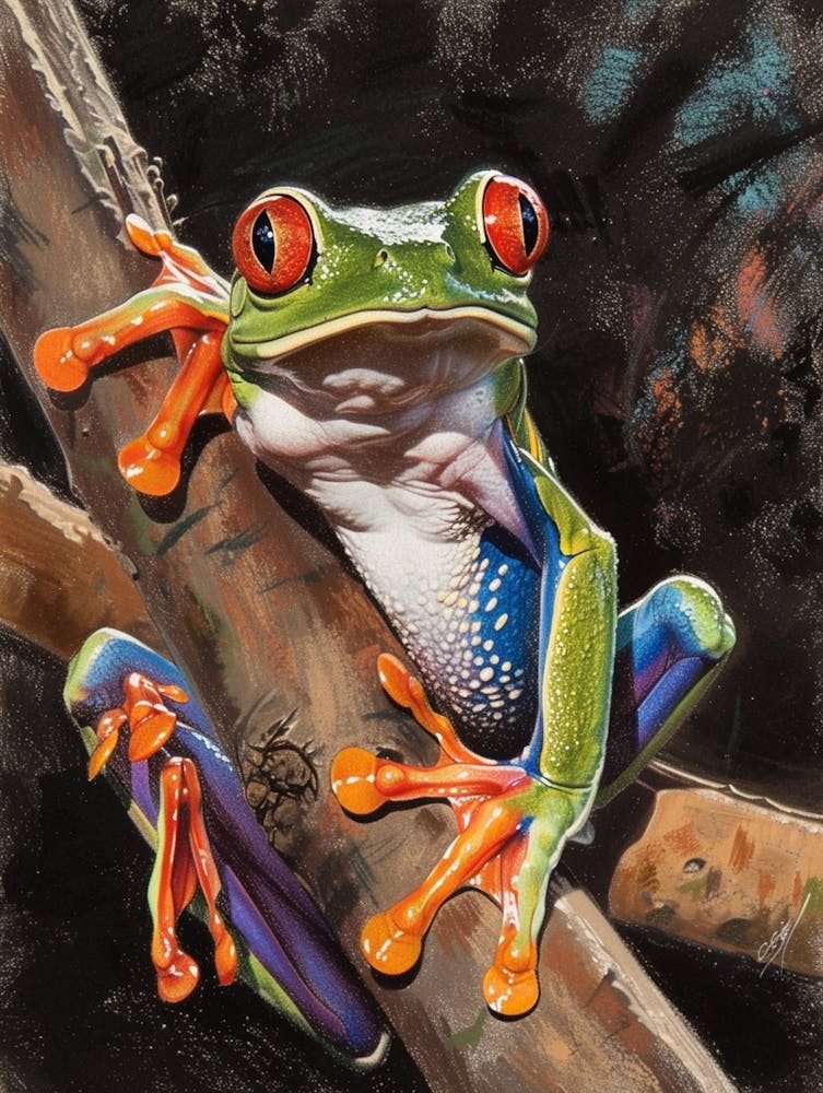 Red Eyed Tree Frog Pastel Watercolour 3