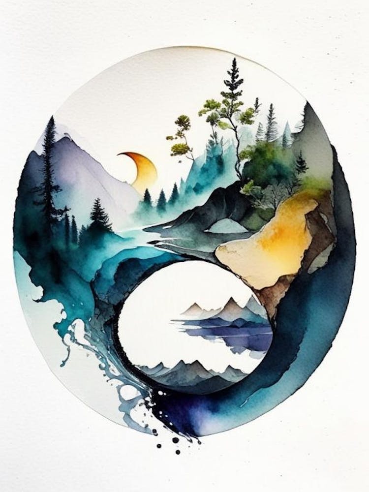 Landscapes 3 Yin And Yang Watercolour