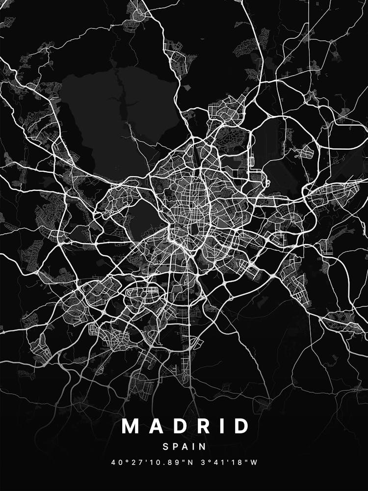 Madrid Spain Black Map
