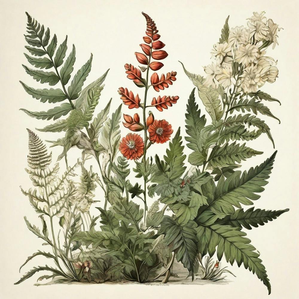 Painted Fern Wildflower Vintage Botanical 0