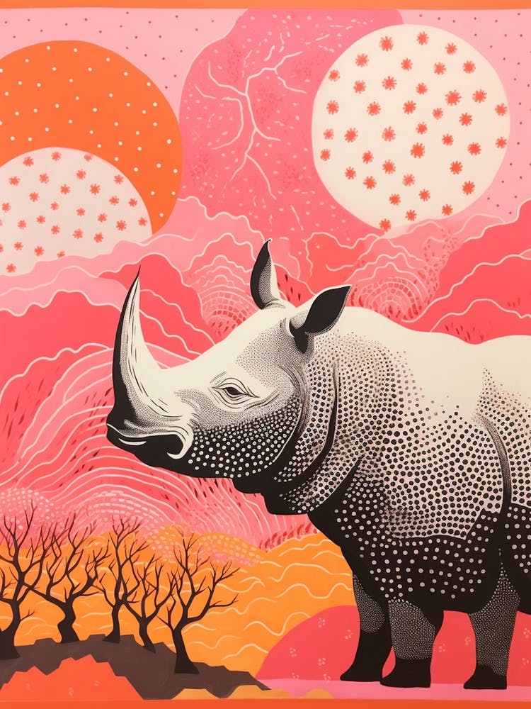 Rhino With Swirly Lines Pink & Orange 3