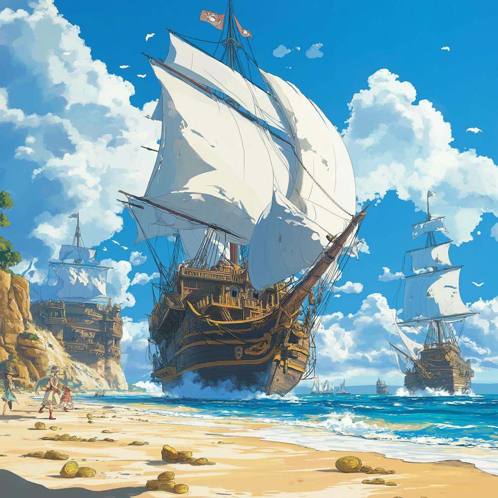 A Pirate Ship With Billowing Sails