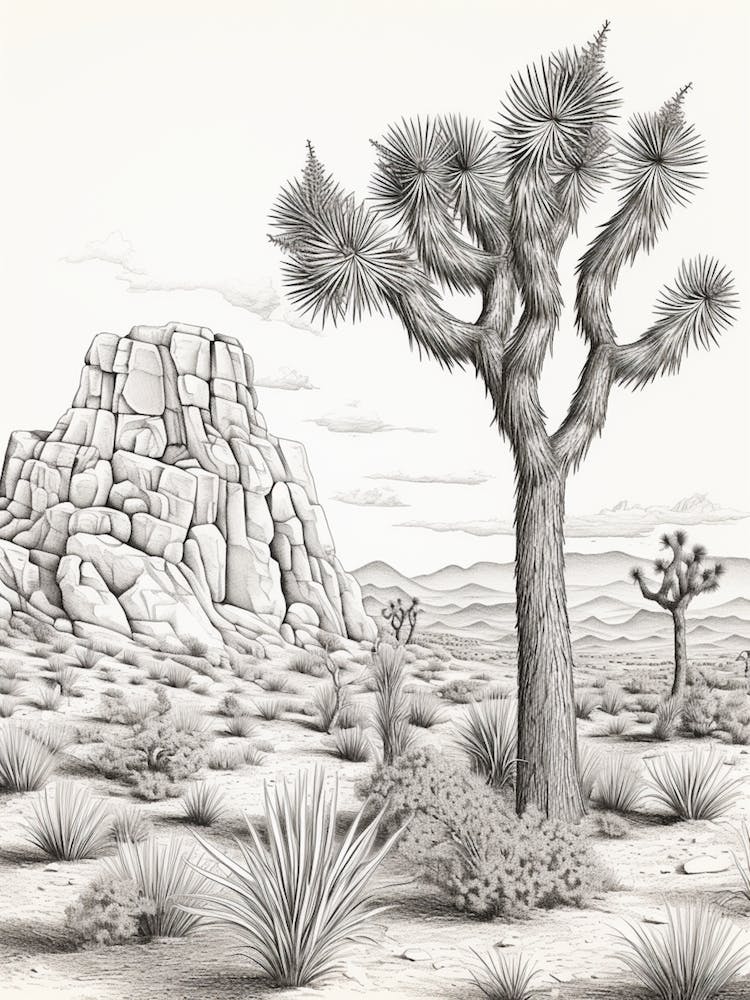 Detailed Drawing Of A Joshua Trees At Dawn In Desert 4