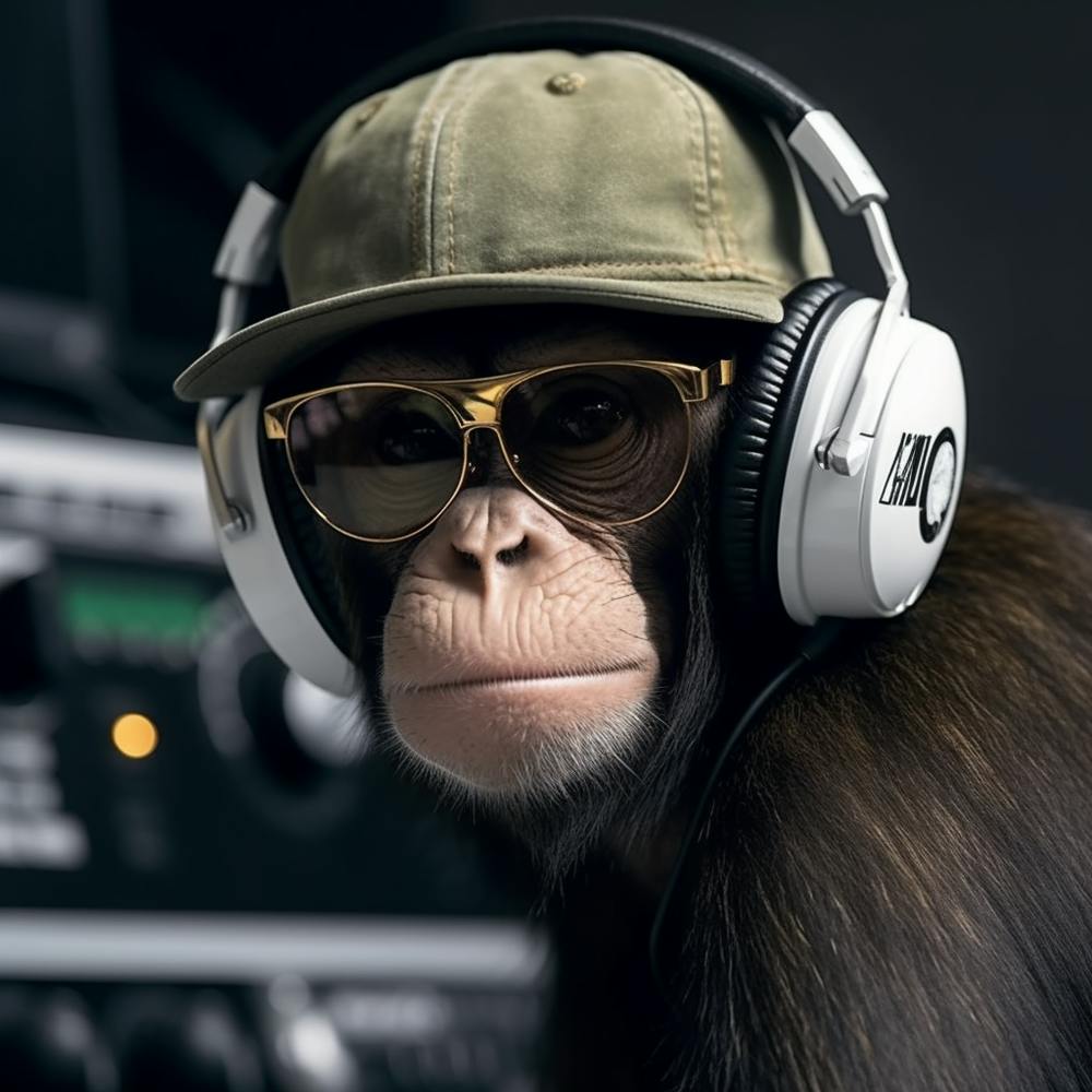 Chimpanzee With Headphones