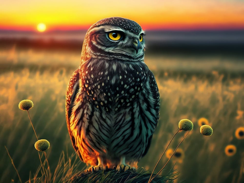 Owl At Sunset