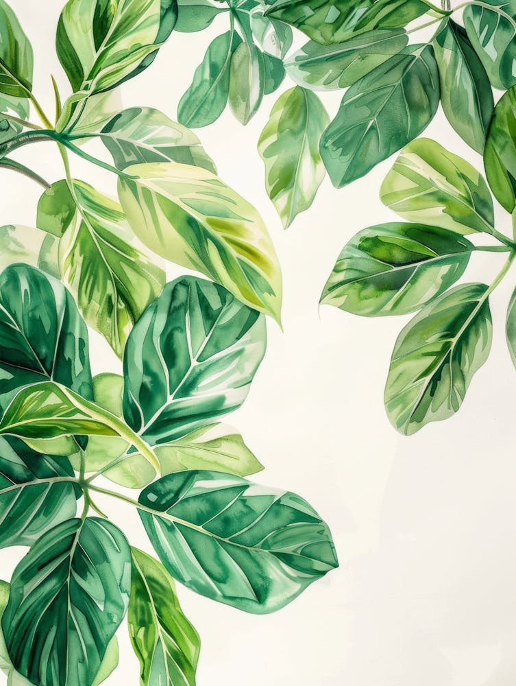 Green Leaves Watercolor Painting
