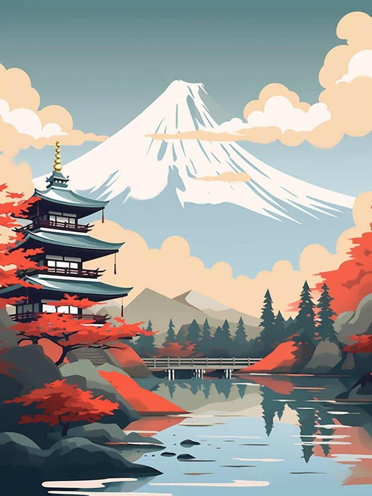 Mountains And Hot Springs Japanese Style Illustration 10