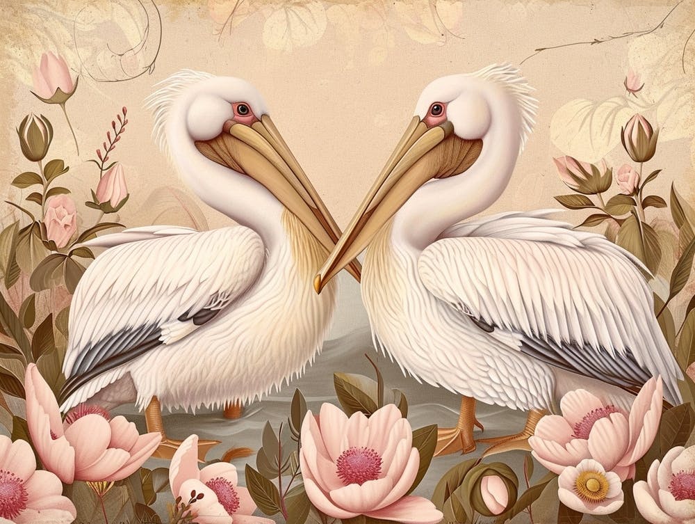 Floral Animal Illustration Pelican 1