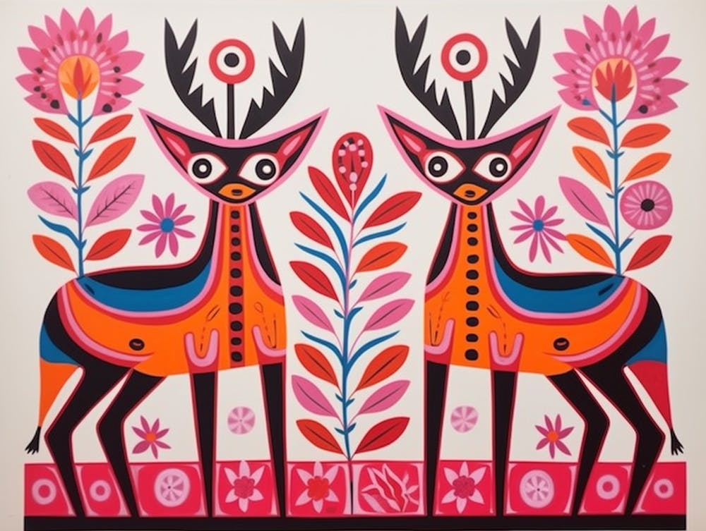 Antelope 3 Folk Style Animal Illustration
