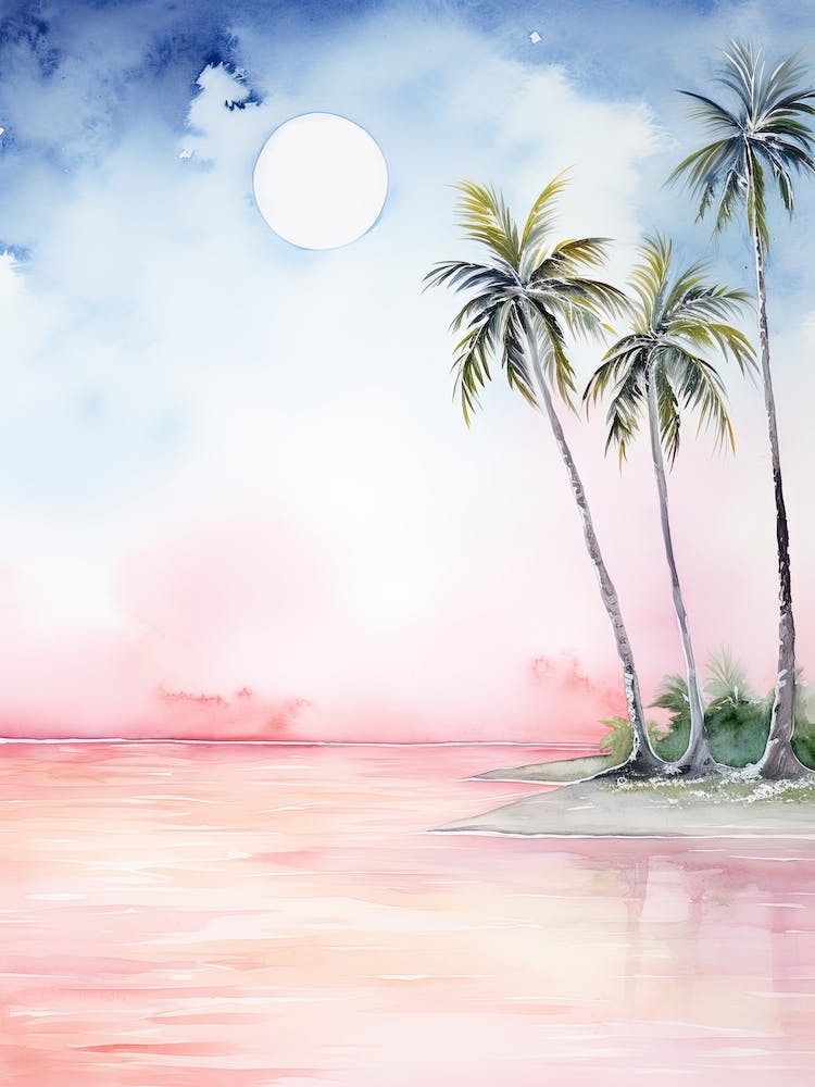Watercolour Of Pink Sands Beach   Harbour Island Bahamas 3