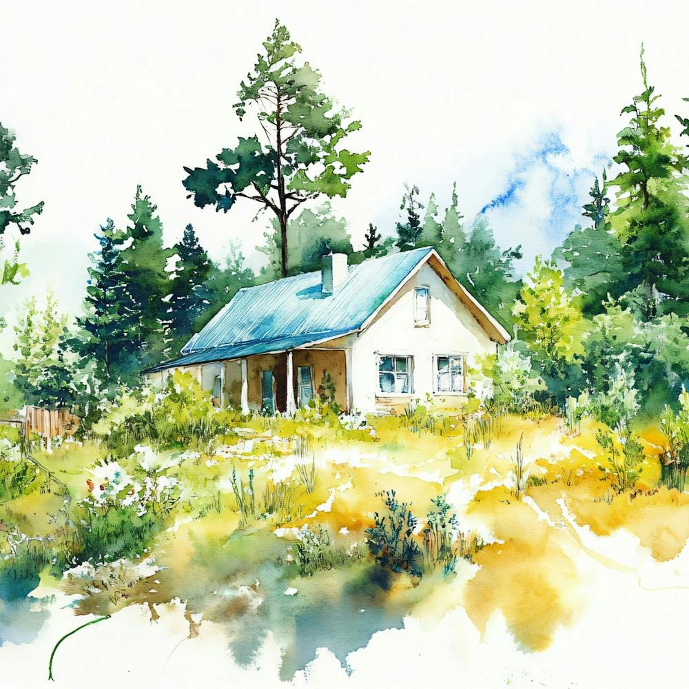 Watercolor Of A Cottage In The Forest
