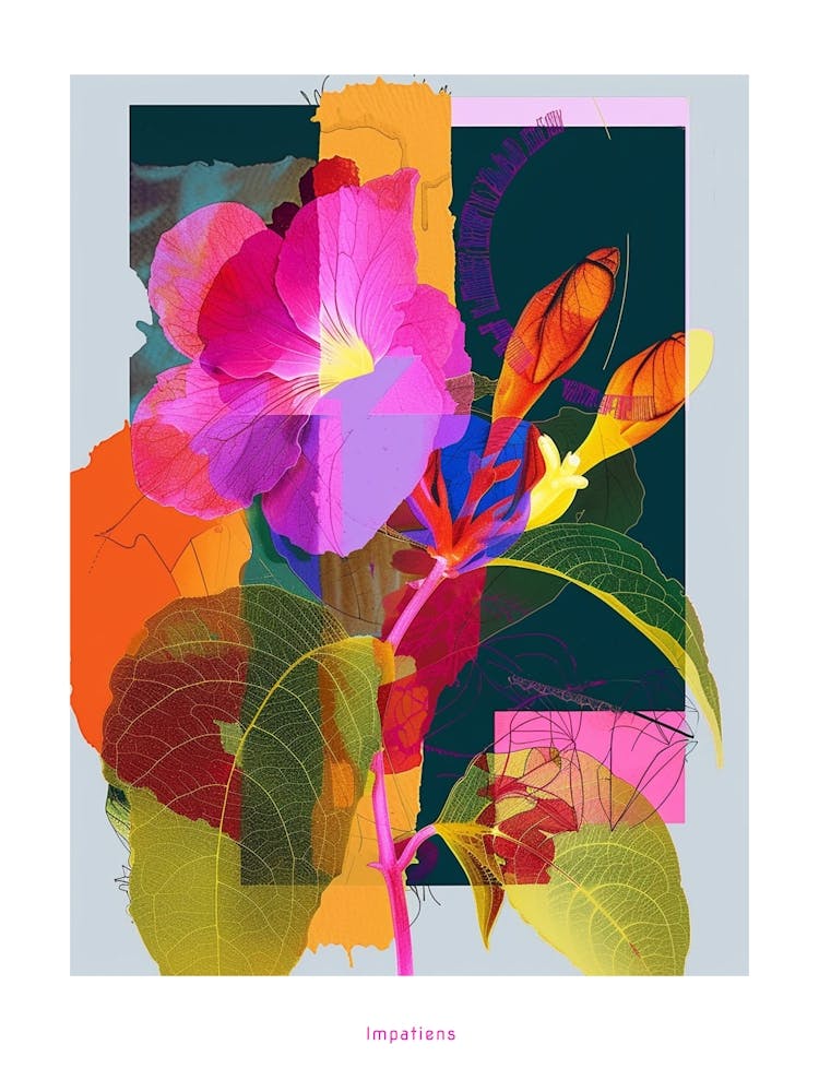 Impatiens 1 Neon Flower Collage Poster