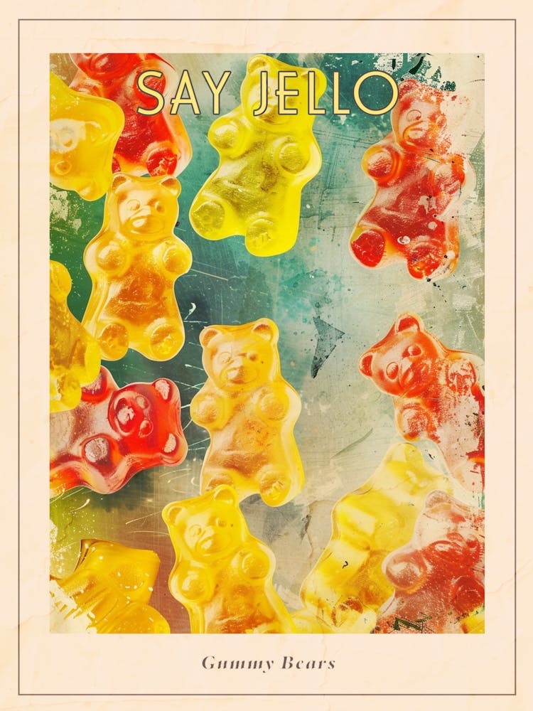 Retro Gummy Bears Candy Sweets Pattern 3 Poster