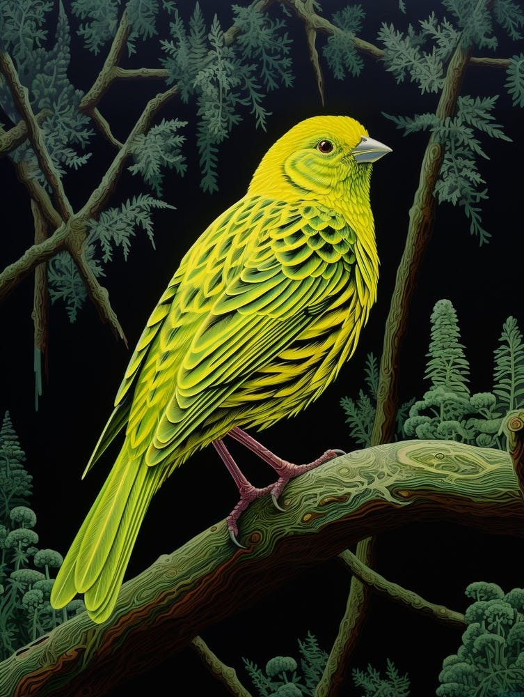 Ohara Koson Inspired Bird Painting Yellowhammer 3